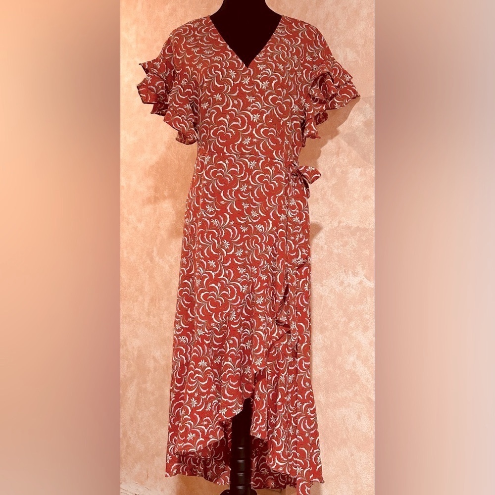 Max Studio Ruffle Crepe High/Low Wrap Midi Dress - Picture 11 of 15